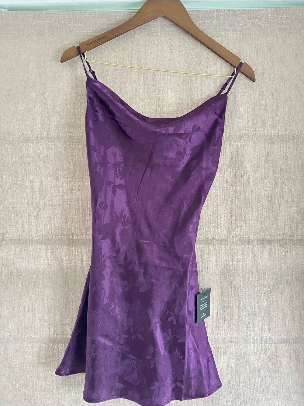 Lulu's Deep Plum Satin Floral Slip Dress - Picture 3 of 4